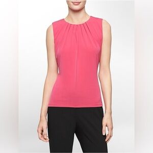 Calvin Klein Stretch Pleated Crew Neckline Sleeveless Tank in Hot Barbie Pink